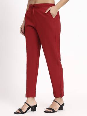 maroon mid-rise ankle-length regular fit poplin pants 2