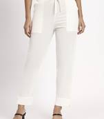 off white mid-rise ankle-length regular fit poplin pants