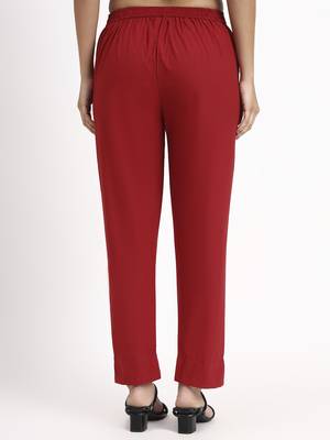 maroon mid-rise ankle-length regular fit poplin pants 3