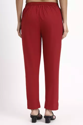 maroon mid-rise ankle-length regular fit poplin pants