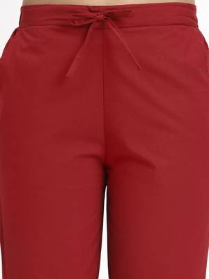 maroon mid-rise ankle-length regular fit poplin pants 4