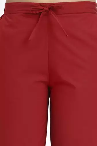 maroon mid-rise ankle-length regular fit poplin pants