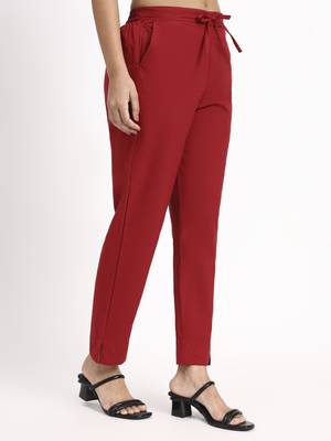 maroon mid-rise ankle-length regular fit poplin pants 5