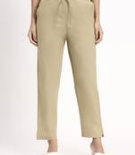 beige mid-rise ankle-length regular fit poplin pants