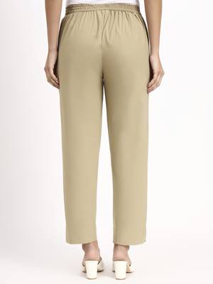 beige mid-rise ankle-length regular fit poplin pants 3