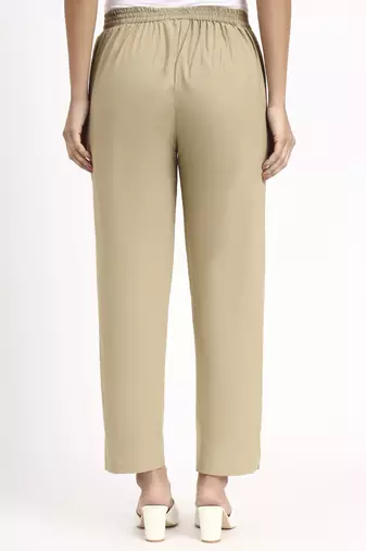 beige mid-rise ankle-length regular fit poplin pants