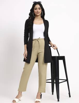 beige mid-rise ankle-length regular fit poplin pants 5