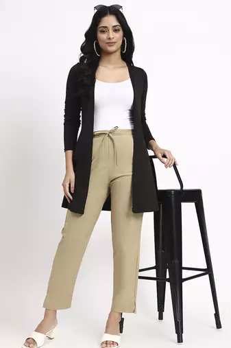 beige mid-rise ankle-length regular fit poplin pants