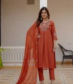 Orange Color Embroidery Sequins with Hand Work Viscose Silk Kurta pant Set