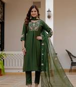 Green Color Embroidery Sequins with Hand Work Viscose Silk Kurta pant Set