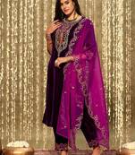 Velvet Embroidery Sequence Work Salwar Suit Set Kurta Pant with Dupatta For Women