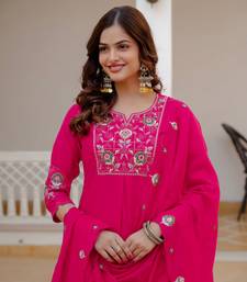 Rani PInk Color Embroidery Sequins with Hand Work Viscose Silk Kurta pant Set
