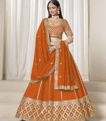 Orange Art Silk Heavy Thread Embroidery With Sequins Work Lehenga Choli