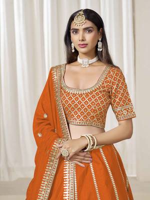 Orange Art Silk Heavy Thread Embroidery With Sequins Work Lehenga Choli 2