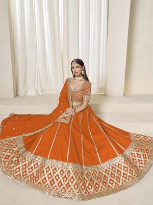 Orange Art Silk Heavy Thread Embroidery With Sequins Work Lehenga Choli 4