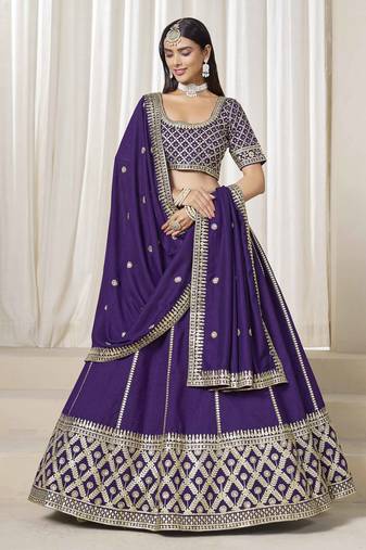 Violet Art Silk Heavy Thread Embroidery With Sequins Work Lehenga Choli