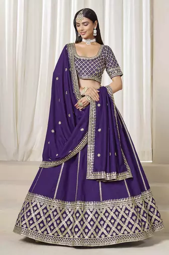 Violet Art Silk Heavy Thread Embroidery With Sequins Work Lehenga Choli