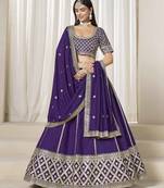 Violet Art Silk Heavy Thread Embroidery With Sequins Work Lehenga Choli