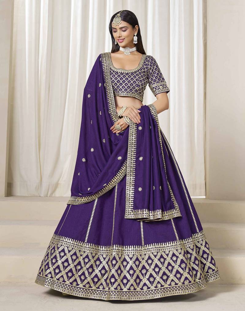 Violet Art Silk Heavy Thread Embroidery With Sequins Work Lehenga Choli