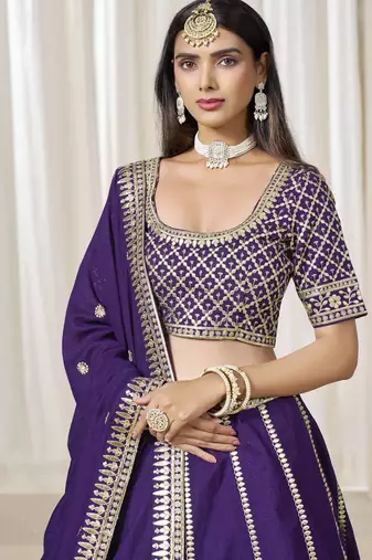 Violet Art Silk Heavy Thread Embroidery With Sequins Work Lehenga Choli