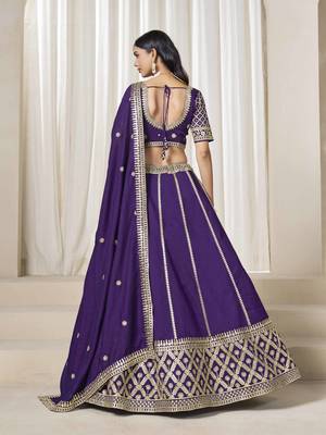 Violet Art Silk Heavy Thread Embroidery With Sequins Work Lehenga Choli 3