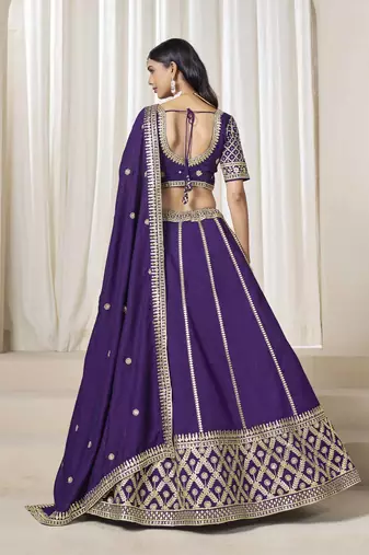 Violet Art Silk Heavy Thread Embroidery With Sequins Work Lehenga Choli