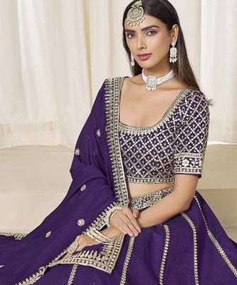 Violet Art Silk Heavy Thread Embroidery With Sequins Work Lehenga Choli 4