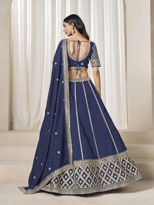 Navy Blue Art Silk Heavy Thread Embroidery With Sequins Work Lehenga Choli 3