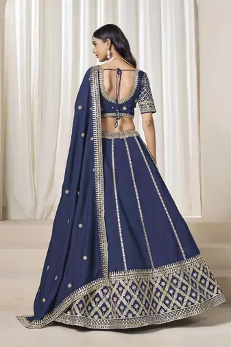 Navy Blue Art Silk Heavy Thread Embroidery With Sequins Work Lehenga Choli