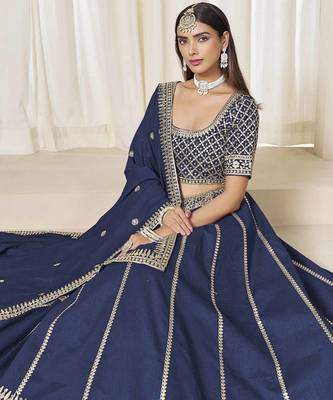 Navy Blue Art Silk Heavy Thread Embroidery With Sequins Work Lehenga Choli 4