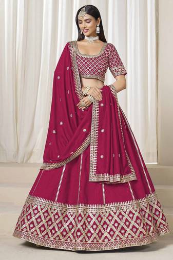 Rani Pink Art Silk Heavy Thread Embroidery With Sequins Work Lehenga Choli
