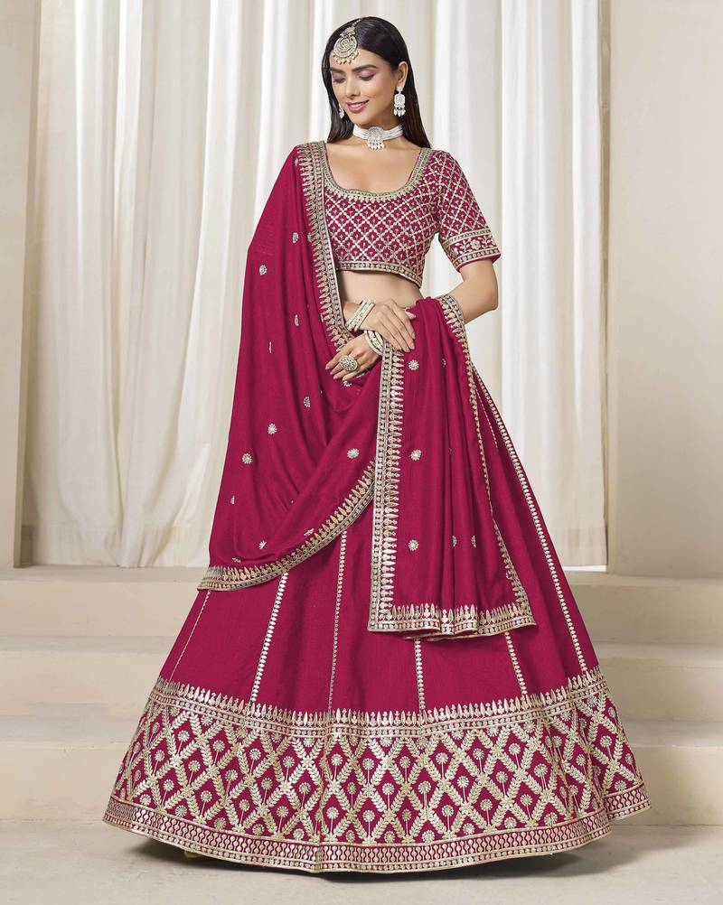 Rani Pink Art Silk Heavy Thread Embroidery With Sequins Work Lehenga Choli