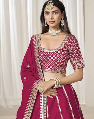 Rani Pink Art Silk Heavy Thread Embroidery With Sequins Work Lehenga Choli 2