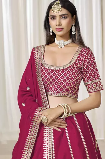 Rani Pink Art Silk Heavy Thread Embroidery With Sequins Work Lehenga Choli