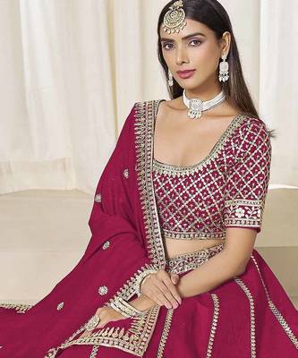 Rani Pink Art Silk Heavy Thread Embroidery With Sequins Work Lehenga Choli 4