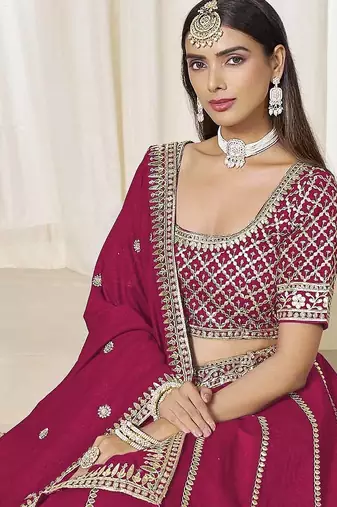 Rani Pink Art Silk Heavy Thread Embroidery With Sequins Work Lehenga Choli