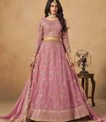 Pink Organza Heavy Thread Embroidery Sequins Work Lehenga Choli