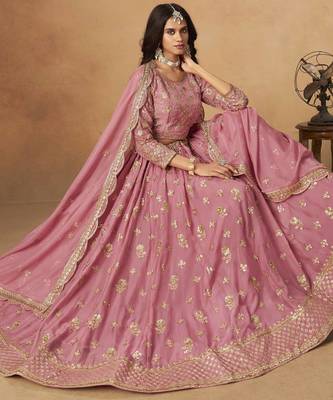 Pink Organza Heavy Thread Embroidery Sequins Work Lehenga Choli 2