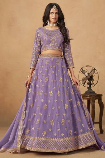 Lavender Organza Heavy Thread Embroidery Sequins Work Lehenga Choli