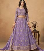 Lavender Organza Heavy Thread Embroidery Sequins Work Lehenga Choli