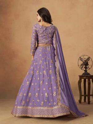 Lavender Organza Heavy Thread Embroidery Sequins Work Lehenga Choli 3