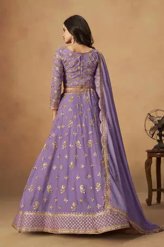 Lavender Organza Heavy Thread Embroidery Sequins Work Lehenga Choli