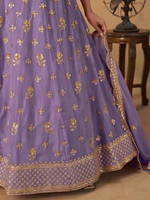 Lavender Organza Heavy Thread Embroidery Sequins Work Lehenga Choli 5