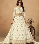 Off White Organza Heavy Thread Embroidery Sequins Work Lehenga Choli