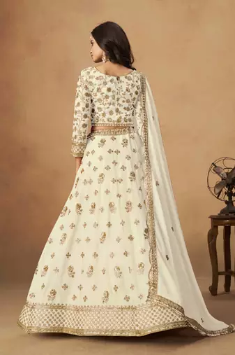 Off White Organza Heavy Thread Embroidery Sequins Work Lehenga Choli