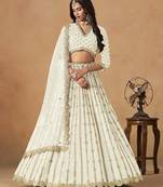 Off White Art Silk Heavy Thread Embroidery Gota Work Lehenga Choli