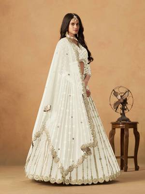 Off White Art Silk Heavy Thread Embroidery Gota Work Lehenga Choli 2