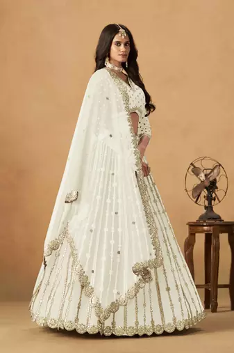 Off White Art Silk Heavy Thread Embroidery Gota Work Lehenga Choli