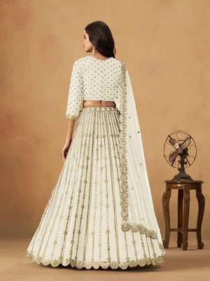 Off White Art Silk Heavy Thread Embroidery Gota Work Lehenga Choli 3