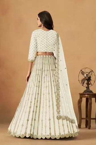 Off White Art Silk Heavy Thread Embroidery Gota Work Lehenga Choli